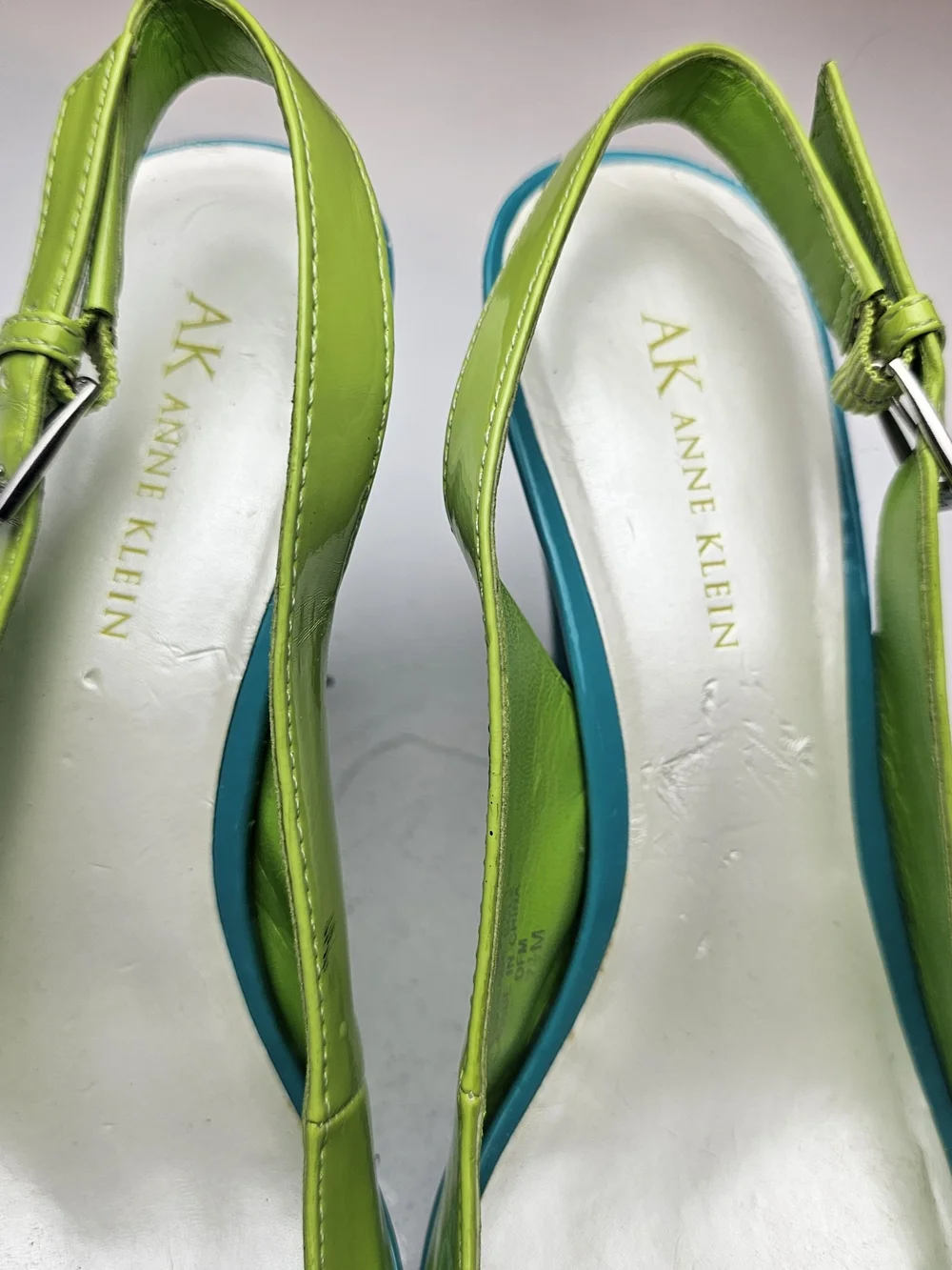 Anne Klein Lime Green Slingback Heels with Teal Flower Y2k Vintage Clubwear 7.5 - Picture 3 of 7